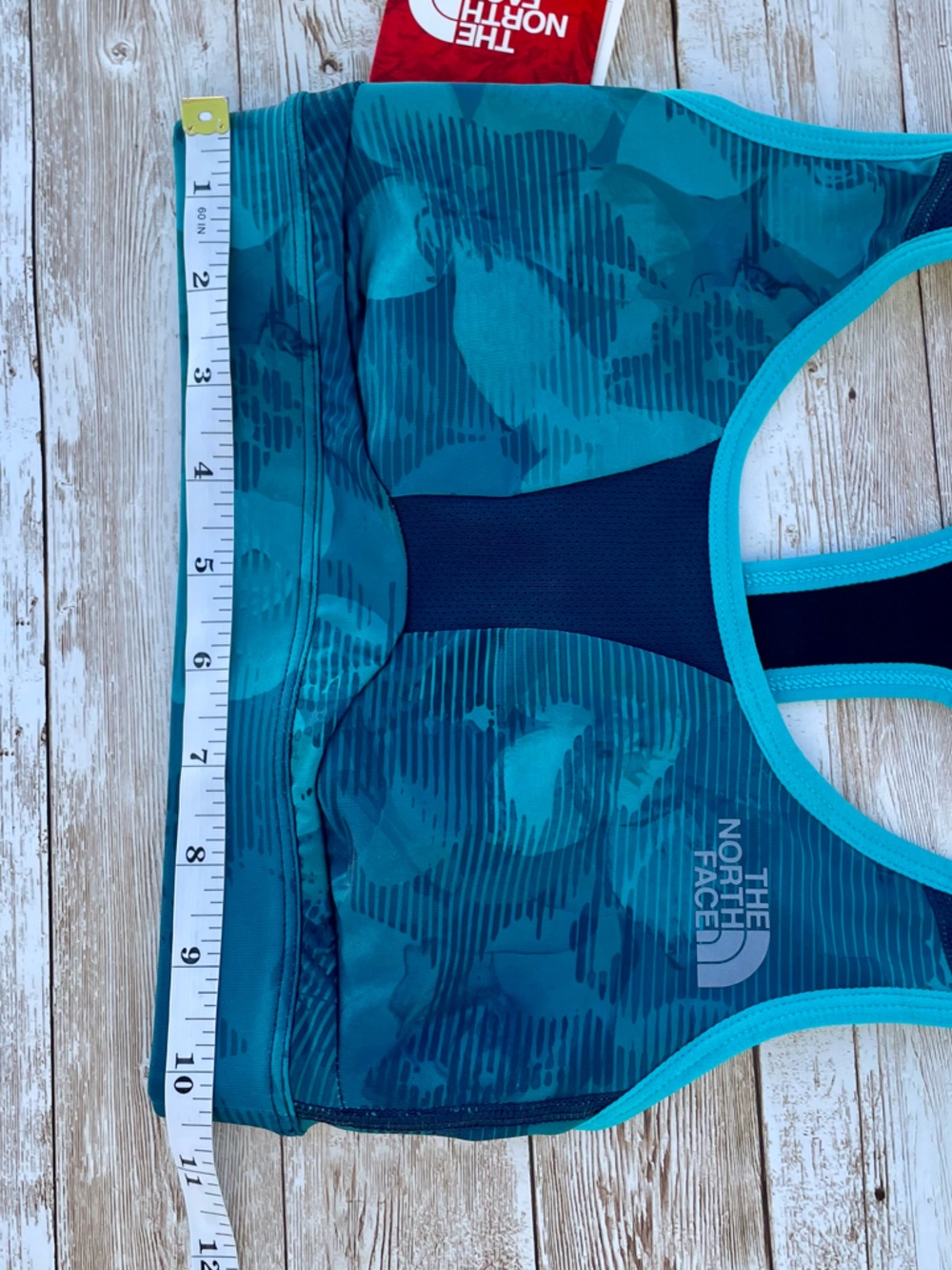NEW North Face Stow-n-Go Phone Pocket Botanical Tropical Teal Blue Sports Bra XS - Picture 6 of 15